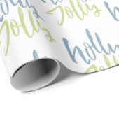 Blauw en groen Holly Jolly Cadeaupapier (Rol Hoek)