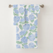 Blauw en Groen Hydrangea Bloem Bad Handdoek Set