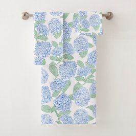 Blauw en Groen Hydrangea Bloem Bad Handdoek Set