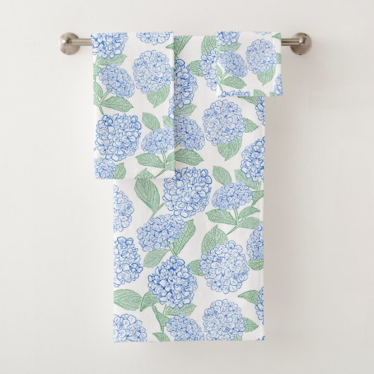 Blauw en Groen Hydrangea Bloem Bad Handdoek Set (Insitu)