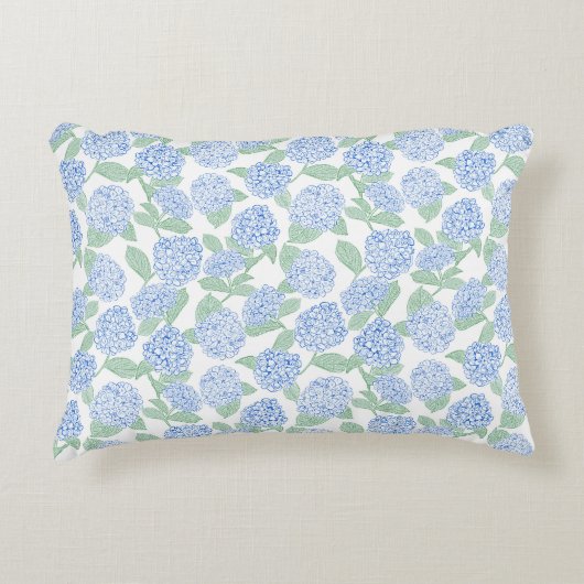 Blauw en Groen Hydrangea Bloemstuk Accent Kussen (Voorkant)