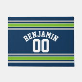 Blauw en Groen Jersey Custom Name Number Deurmat (Voorkant)