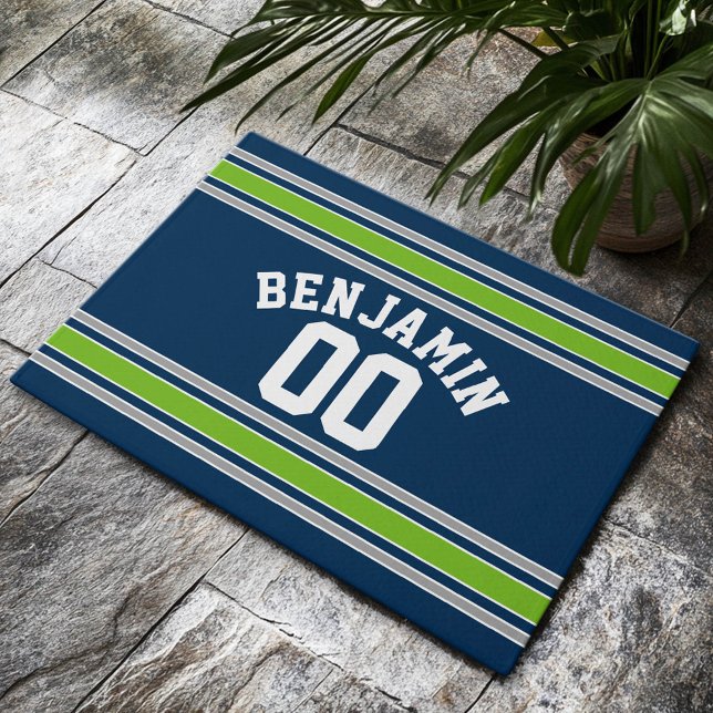 Blauw en Groen Jersey Custom Name Number Deurmat (Custom Welcome Doormat)