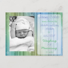 Blauw en Groen Jongen Geboorte Aankondiging Briefk