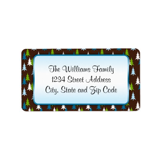 Blauw en groen kerstboompatroon etiket (Voorkant)