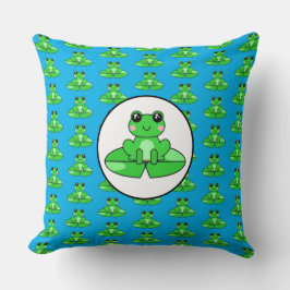 Blauw en groen kikker thema kussen