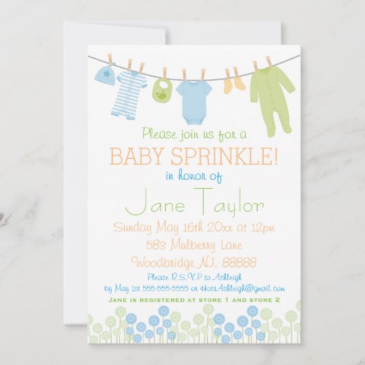 Blauw en groen Kleine Kleding Baby Sprinkle Kaart (Voorkant)