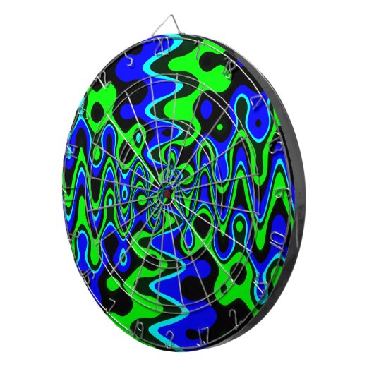 Blauw- en Groen kleurrijk Psychedelic Dart Board Dartbord (Voorkant Rechts)