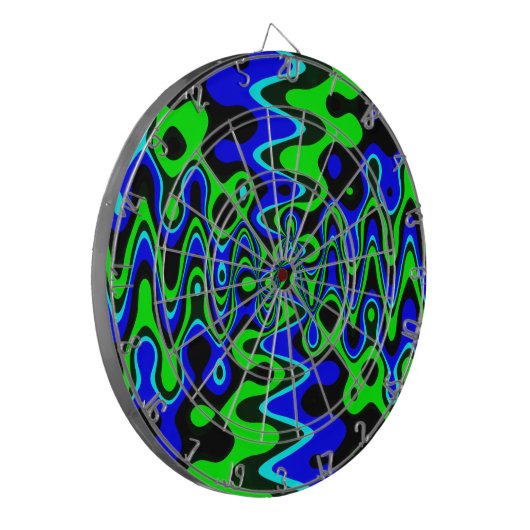 Blauw- en Groen kleurrijk Psychedelic Dart Board Dartbord (Voorkant Links)