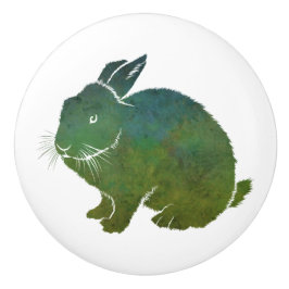 blauw en groen konijn keramische knop