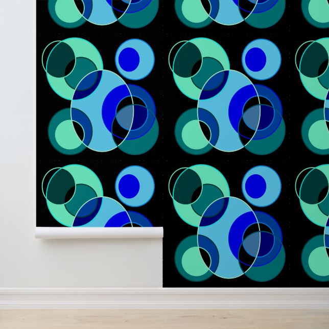Blauw en groen kruisende cirkels ontwerp behang (Applicatie)