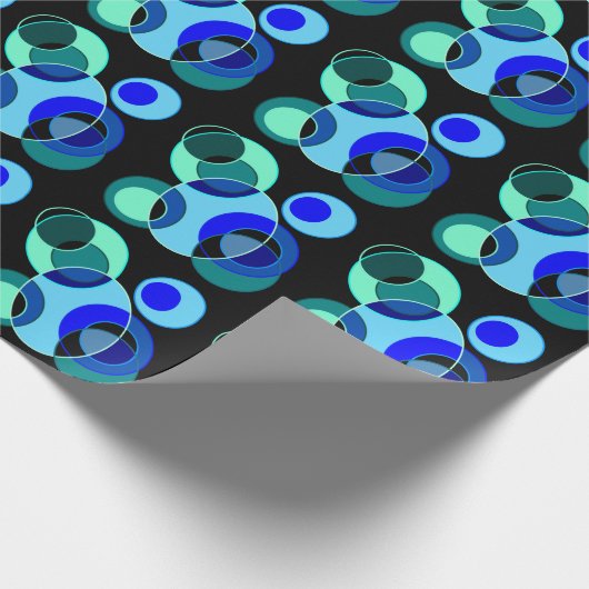 Blauw en groen kruisende cirkels ontwerp cadeaupapier (Hoek)