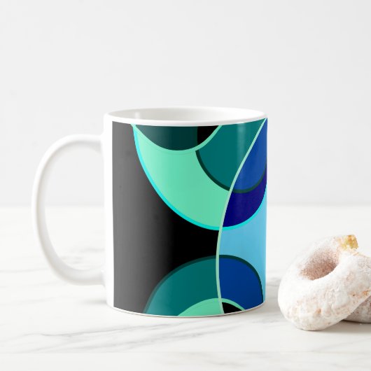 Blauw en groen kruisende cirkels ontwerp koffiemok (Met donut)