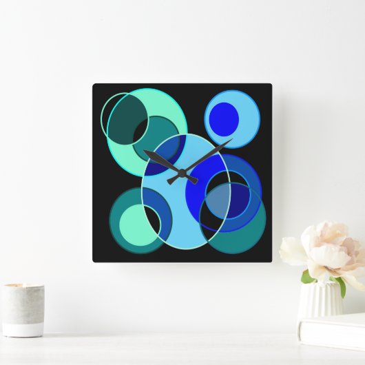 Blauw en groen kruisende cirkels ontwerp vierkante klok (Huis)