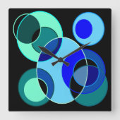 Blauw en groen kruisende cirkels ontwerp vierkante klok (Voorkant)