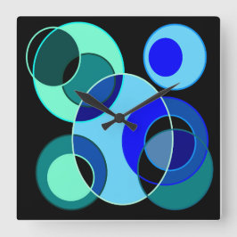 Blauw en groen kruisende cirkels ontwerp vierkante klok