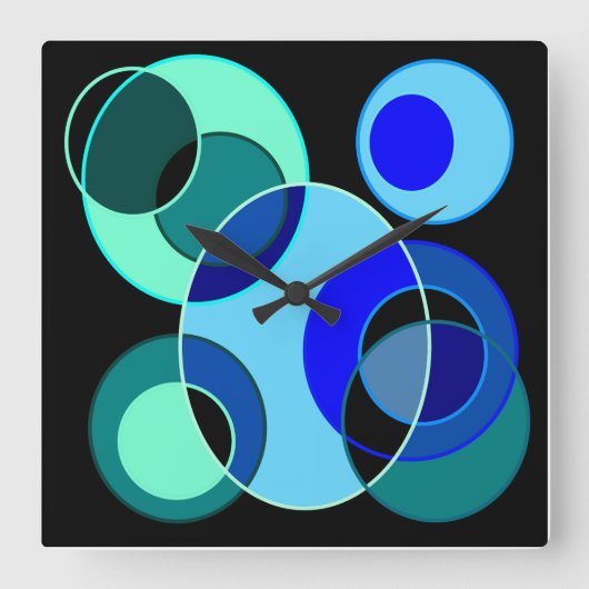 Blauw en groen kruisende cirkels ontwerp vierkante klok (Voorkant)