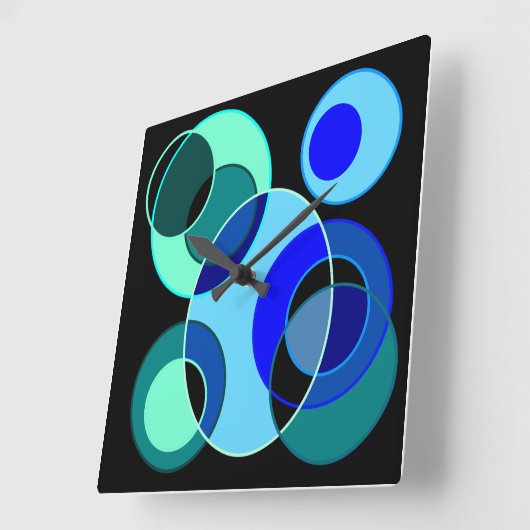 Blauw en groen kruisende cirkels ontwerp vierkante klok (Hoek)