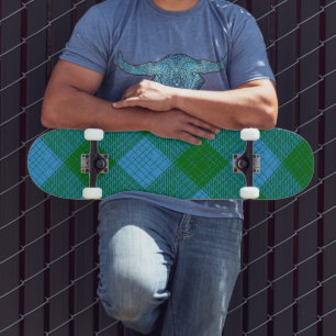 Blauw en groen kruisraster geruit ontwerp persoonlijk skateboard