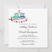 Blauw en groen | Kute Owl Bride en Groom Wedding Kaart (Achterkant)