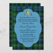 Blauw en groen lampje Tartan Pset Custom Wedding Kaart (Voorkant / Achterkant)