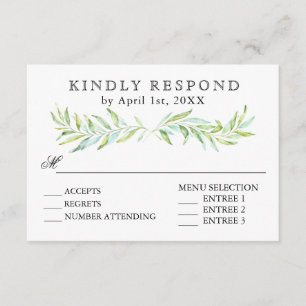 Blauw en Groen Laurel Wreath Bruiloft RSVP Kaartje