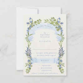 blauw en groen lente elegante trouwdag RSVP kaartje