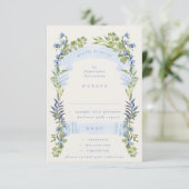 blauw en groen lente elegante trouwdag RSVP kaartje (Staand voorkant)