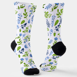 Blauw en Groen Lentebloemmotief  Sokken