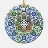 Blauw en groen Mandala Keramisch Ornament (Voorkant)