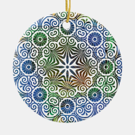 Blauw en groen Mandala Keramisch Ornament (Voorkant)