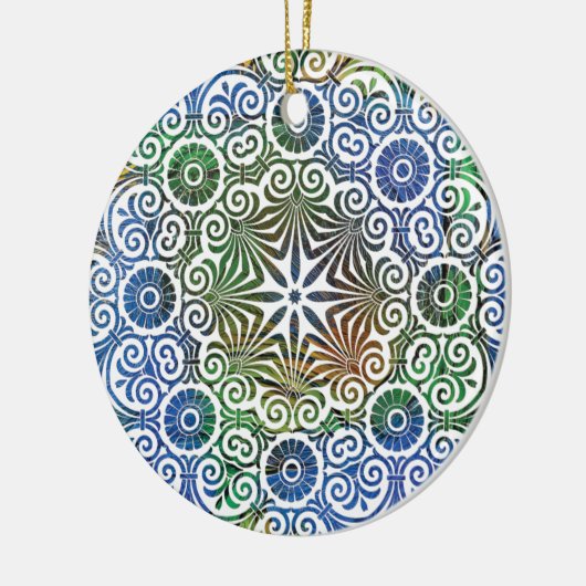Blauw en groen Mandala Keramisch Ornament (Links)