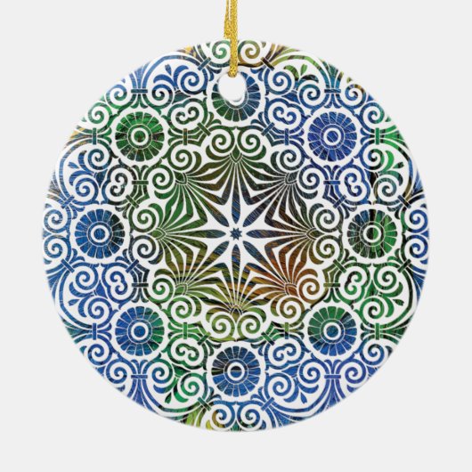 Blauw en groen Mandala Keramisch Ornament (Achterkant)