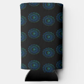 Blauw en groen mandala patroon zwart seltzer blikjeskoeler (Achterkant)