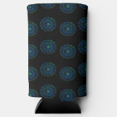 Blauw en groen mandala patroon zwart seltzer blikjeskoeler (Voorkant)