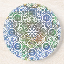 Blauw en groen Mandala Sandstone Onderzetter