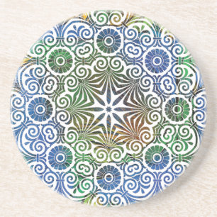 Blauw en groen Mandala Sandstone Onderzetter