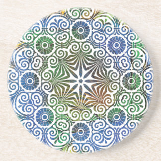 Blauw en groen Mandala Sandstone Onderzetter