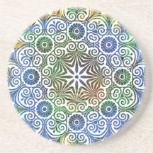 Blauw en groen Mandala Sandstone Onderzetter