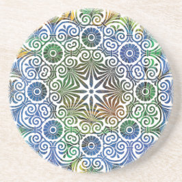 Blauw en groen Mandala Sandstone Onderzetter