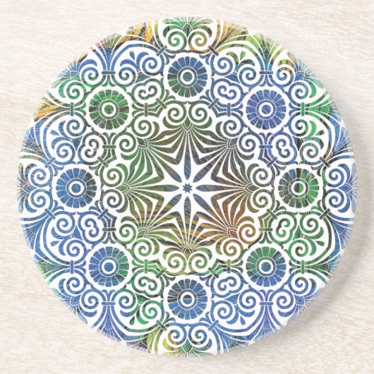 Blauw en groen Mandala Sandstone Onderzetter (Voorkant)