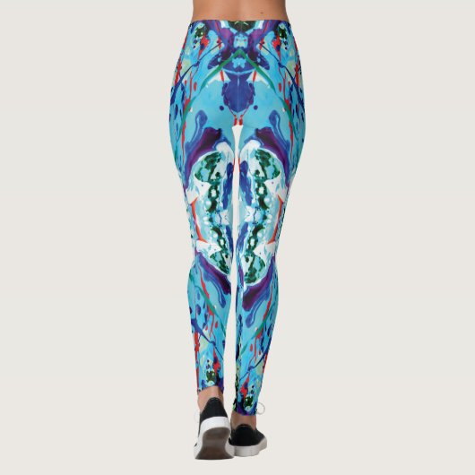Blauw en Groen Mariene Biologie Splatter Leggings (Achterkant)