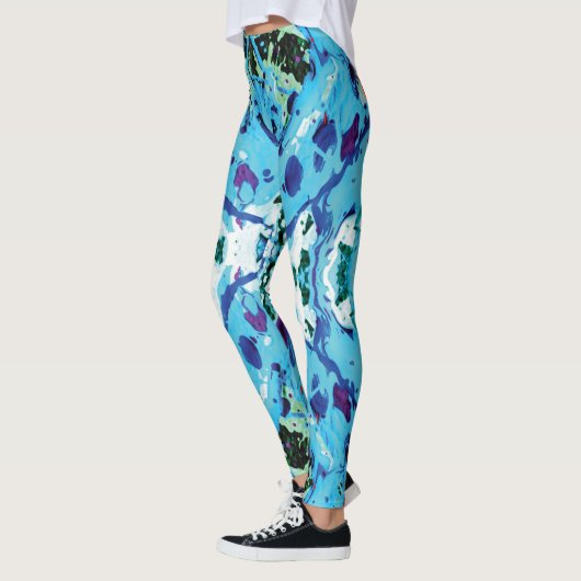 Blauw en Groen Mariene Biologie Splatter Leggings (Links)