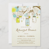  Blauw en Groen Mason Jars Repetitie Diner Kaart (Voorkant)