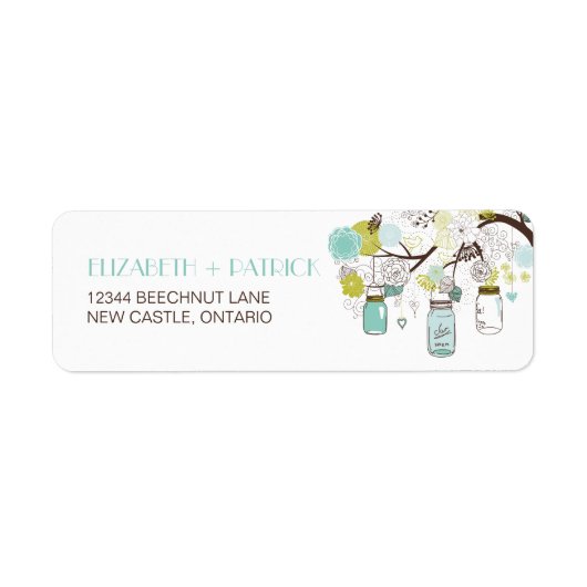 Blauw en groen Mason Jars Weddenschap Etiket (Voorkant)