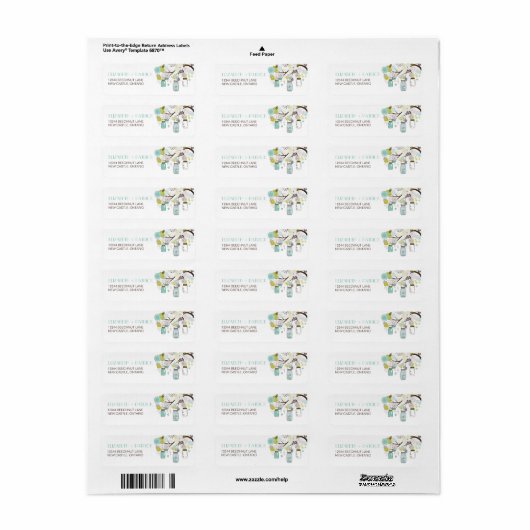 Blauw en groen Mason Jars Weddenschap Etiket (Full Sheet)
