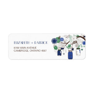 Blauw en groen Mason Jars Weddenschap Etiket