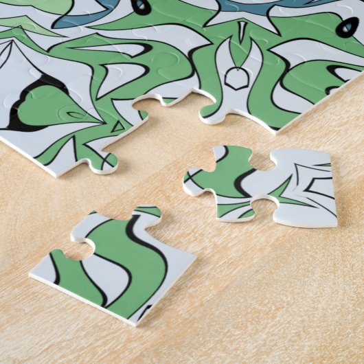 Blauw en groen medaillonpatroon legpuzzel (Zijkant)