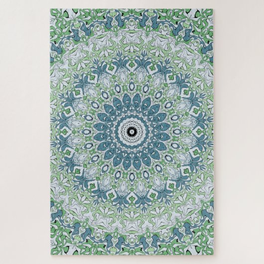 Blauw en groen medaillonpatroon legpuzzel (Verticaal)