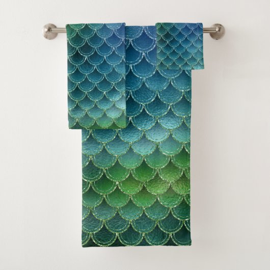Blauw en groen Mermaid Patroon Bad Handdoek (Insitu)